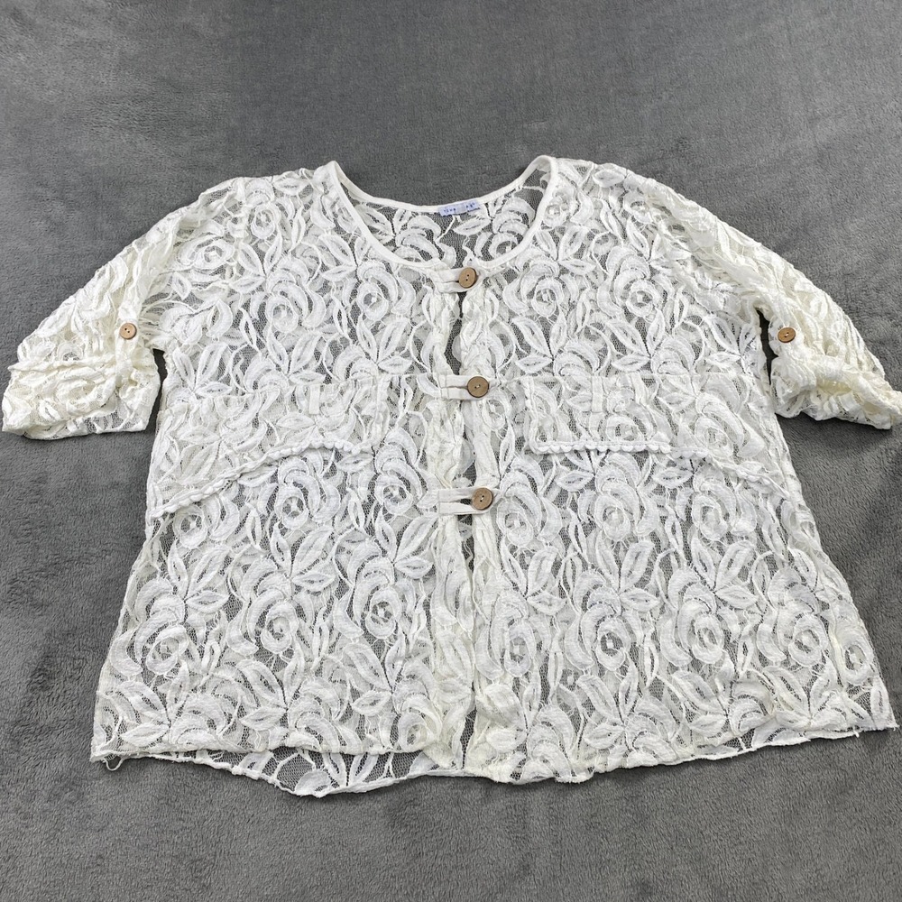 Tempo Paris White Lace Sheer Kimono Cardigan Top Size S